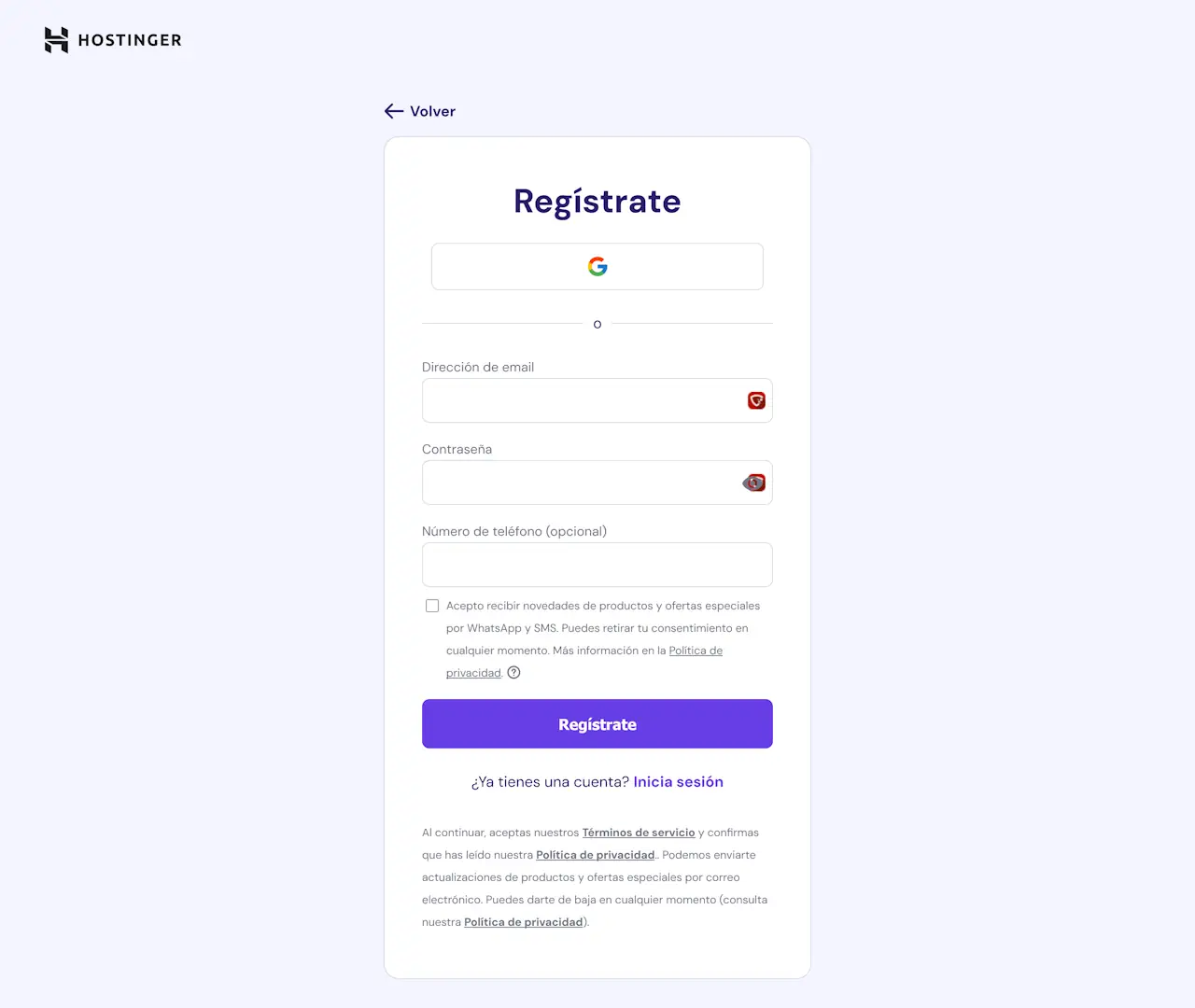 registro cliente hostinger