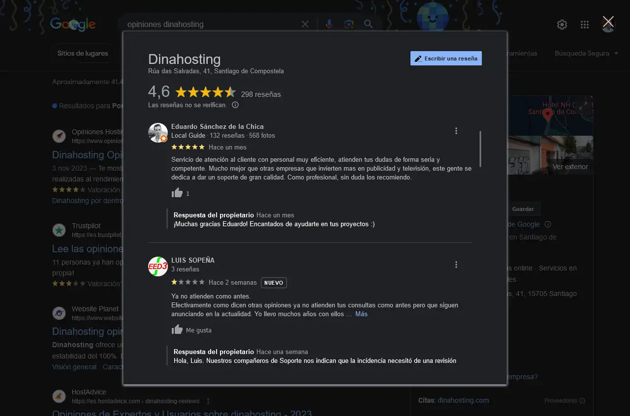 google reseñas dinahosting