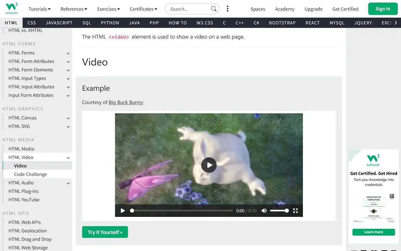 Reproductor de vídeo HTML5 por defecto en el navegador