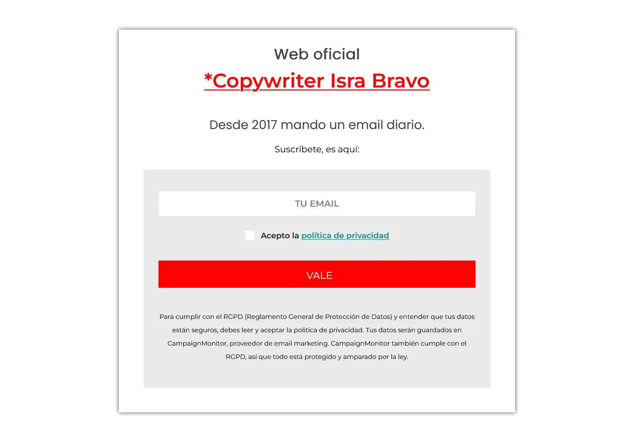 La home de motivante.com: un titular, un formulario de email y nada más